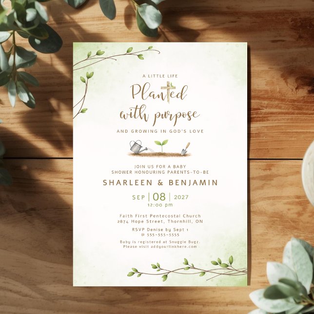 Invitation Baptême Bébé Chrétien Planté Avec Un But (Planted With Purpose Christian Baby Shower Invitation)