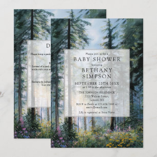 Invitation Baptême Bébé Code QR Forêt Florale Aquarelle
