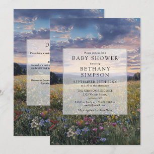Invitation Baptême Bébé Code QR Prairie Florale Aquarelle
