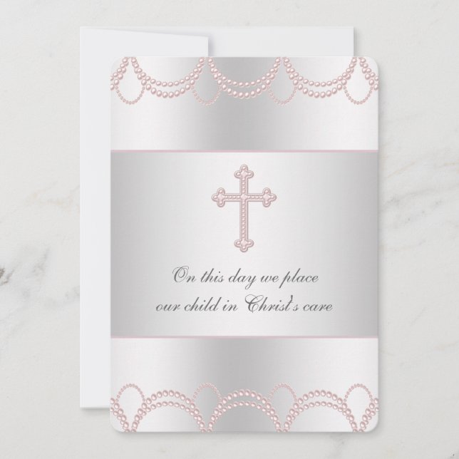 Invitation Baptême bébé fille Croix Rose (Devant)