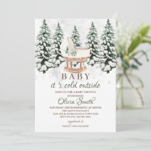 Invitation Baptême Bébé Fille ou Garçon Forêt Hivernale Aquar