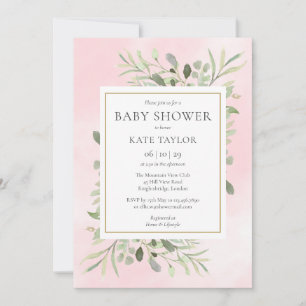 Invitation Baptême Bébé Fille Rose Aquarelle Sprinkle