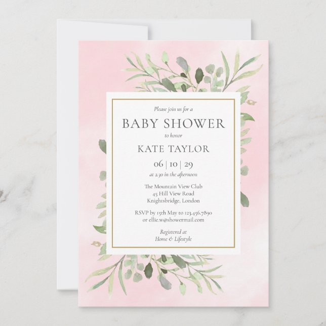 Invitation Baptême Bébé Fille Rose Aquarelle | Sprinkle (Devant)