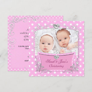 Invitation Baptême Bébé Filles Jumelles Rose
