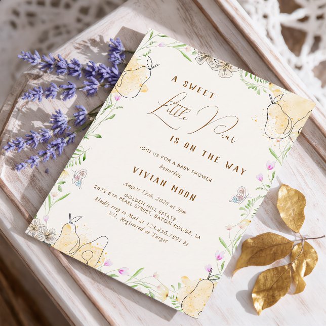 Invitation Baptême Bébé Fleurs de Poire à l'Aquarelle Jardin (Créateur téléchargé)