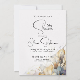 Invitation Baptême bébé floral au lys calla bohème aquarelle