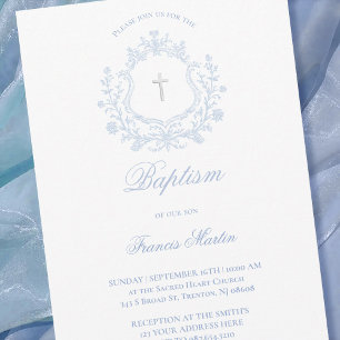 Invitation baptême bébé garçon crête bleu pastel