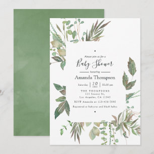 Invitation Baptême Bébé Géométrique à la Gouache Verte