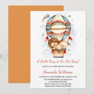 Invitation Baptême Bébé Lion Petit Roi Montgolfière