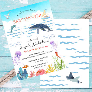 Invitation Baptême Bébé Moderne Sous l'Eau Aquarelle