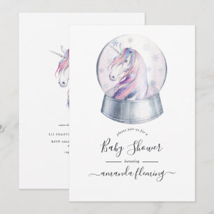 Invitation Baptême Bébé Noël Licorne Paillettes Aquarelle