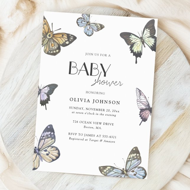 Invitation Baptême Bébé Papillon Aquarelle (Créateur téléchargé)