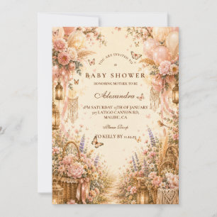 Invitation Baptême Bébé Papillon Bohème Élégant