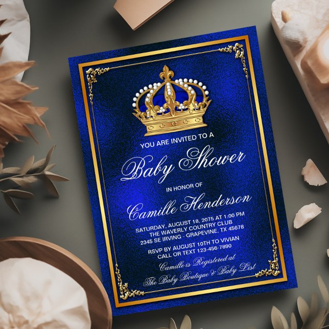 Invitation Baptême bébé prince bleu roi or (Créateur téléchargé)