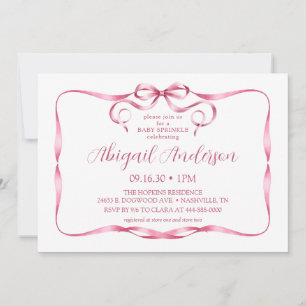 Invitation Baptême Bébé Ruban Rose Aquarelle