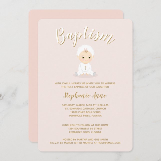 Invitation Baptême Bébée avec Bonnet (Devant / Derrière)