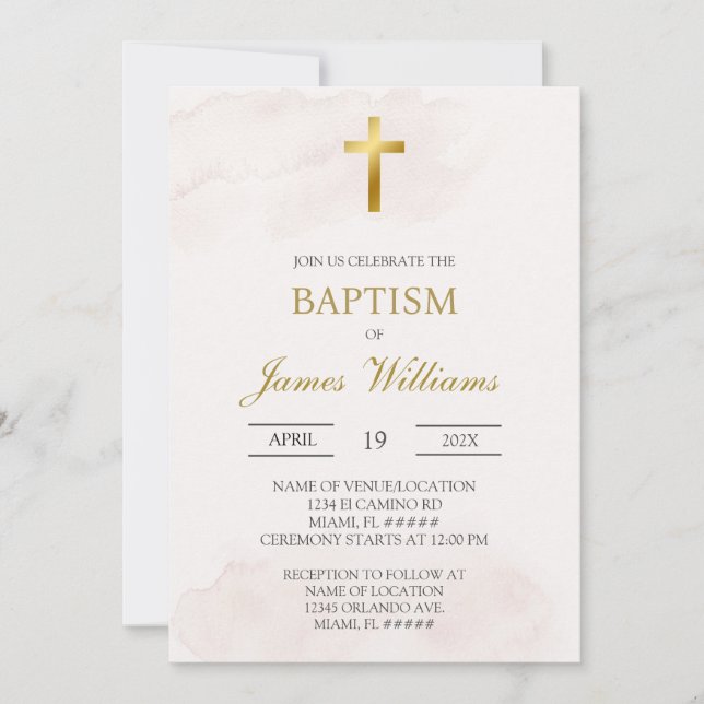 Invitation Baptême beige minimaliste (Devant)