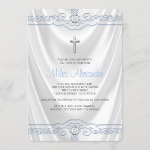 Invitation Baptême Blanc et Bleu Robe de Baptême en Satin Bla