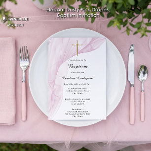 Invitation Baptême blanc, rose Voile & Gold Cross