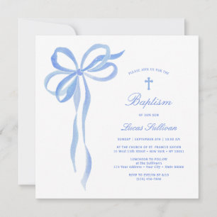 Invitation Baptême Bleu Bow