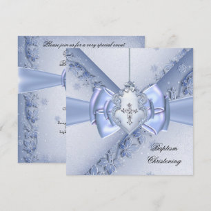 Invitation Baptême Bleu Croix Garçon damas baptême