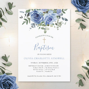 Invitation Baptême Bleu Dusty Rose Eucalyptus Christening