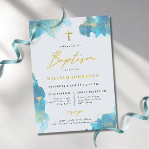 Invitation Baptême Bleu Élégant