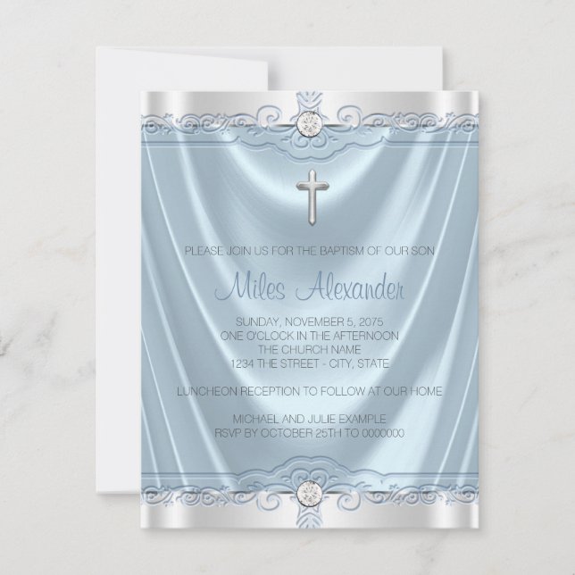 Invitation Baptême Bleu et Argent (Devant)