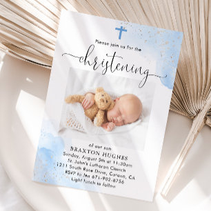 Invitation Baptême Bleu et Argent Baptême du garçon