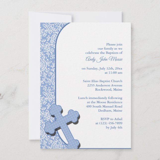 Invitation Baptême Bleu Garçon (Devant)