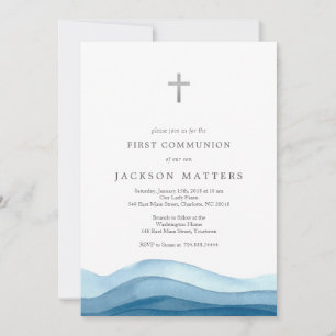 invitation baptême bleu garçon, première communion