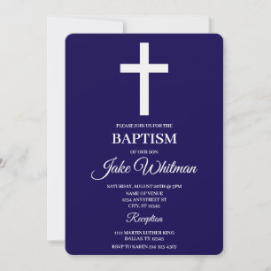 Invitation Baptême bleu marine