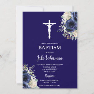 Invitation Baptême bleu marine