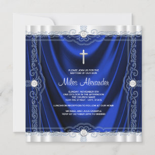 Invitation Baptême Bleu Marine Satin Bleu Royal