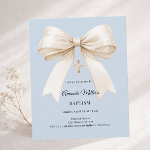 Invitation baptême bleu poussiéreux beige garçon n