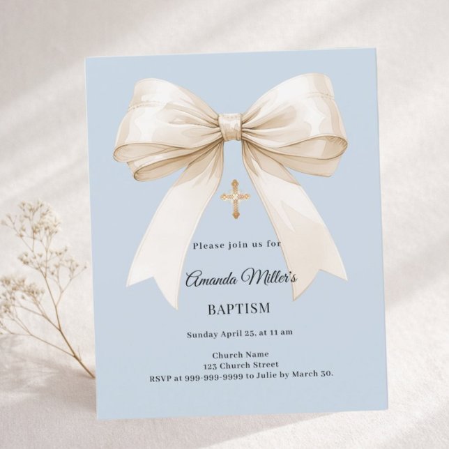 Invitation baptême bleu poussiéreux beige garçon n (Créateur téléchargé)