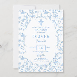 Invitation Baptême bleu toile