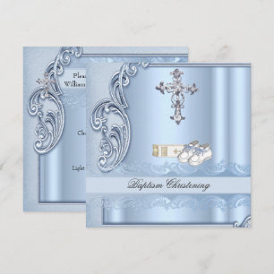 Invitation Baptême Blue Cross Garçon damas baptême