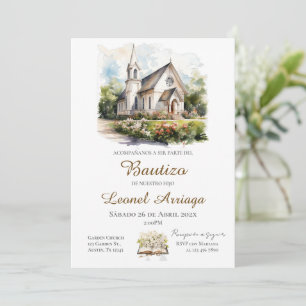 Invitation Baptême bohème en espagnol avec église