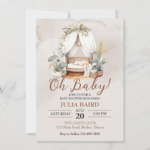 Invitation Baptême Bohème Rustique pour Berceau de Bébé