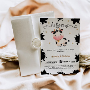 Invitation Baptême Bohème Vache Sacrée & Étoiles Petit Garçon