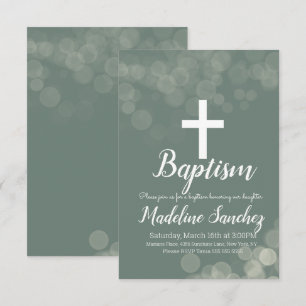 Invitation Baptême Bokeh Lumières Dédicace Christening
