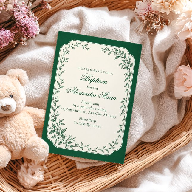 Invitation Baptême Botanique Émeraude (Créateur téléchargé)