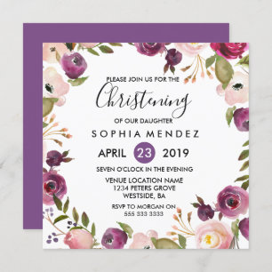 Invitation Baptême Botanique Pretty Purple Rose