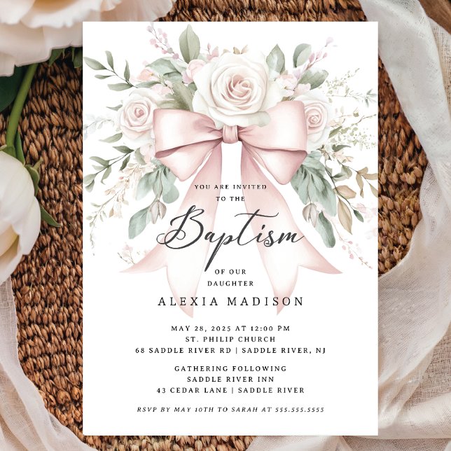 Invitation Baptême Bow & Blossom (Créateur téléchargé)