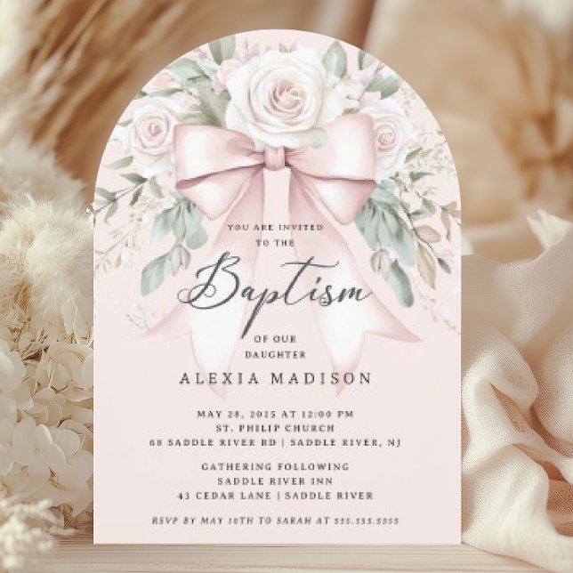 Invitation Baptême Bow & Blossom (Créateur téléchargé)