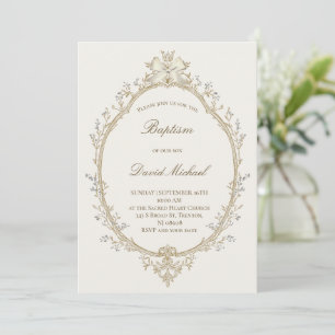 Invitation baptême cadre beige