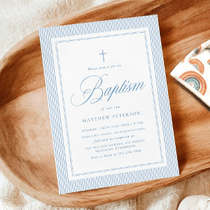 Invitation Baptême Calligraphie Bleue Élégante
