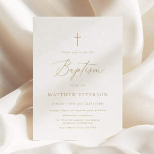Invitation Baptême Calligraphie Or Minimaliste