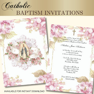 Invitation Baptême catholique baptême bénédiction Marie Flora
